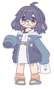 1girl ahoge animal_ears animal_slippers bag bare_shoulders black-framed_eyewear black_bra black_camisole black_hair black_tank_top blue_hair blue_hoodie blue_jacket blue_shoes blush blush_stickers bra brown_eyes camisole carrot chibi collarbone crocs d: drawstring dress food full_body glasses green_shoes grocery_bag hair_between_eyes hand_up highres holding holding_bag hood hood_down hooded_jacket hoodie jacket jewelry leg_warmers long_hair long_shirt long_sleeves looking_at_viewer loose_socks medium_hair necklace no_pants off_shoulder open_clothes open_hoodie open_jacket open_mouth orange_eyes orange_socks orange_thighhighs oversized_clothes oversized_shirt paper_bag parted_lips pigeon-toed plastic_bag pocket puffy_long_sleeves puffy_sleeves rabbit_ears rabbit_girl round_eyewear sandals semi-rimless_eyewear shirt shoes shopping_bag short_eyebrows short_hair simple_background single_bare_shoulder sleeveless sleeves_past_fingers sleeves_past_wrists slippers socks solo standing strap_slip striped_clothes striped_socks tank_top thick_eyebrows thighhighs transparent_background trim5654 under-rim_eyewear underwear usasaki_(vrchat) vrchat wavy_mouth white_background white_bag white_dress white_shirt white_tank_top yellow_eyes