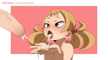 1boy 1girl after_fellatio aftersex blonde_hair blush boku_no_hero_academia boku_no_hero_academia:_heroes_rising border brown_eyes brown_hair censored cum cum_in_mouth cum_on_tongue cum_string cumdrip cupping_hands facing_viewer felipe_godoy freckles hair_bobbles hair_ornament hands_up hetero highres loli mosaic_censoring nude open_mouth oral outside_border own_hands_together penis shimano_mahoro short_eyebrows short_hair simple_background solo_focus tongue tongue_out topless_frame twintails upper_body veins veiny_penis white_border