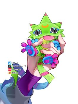animal_focus digimon digimon_(creature) gecko gekkomon hand_focus highres simple_background solo_focus tongue tongue_out white_background youzaiyouzai112