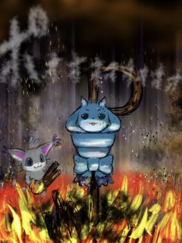 digimon digimon_(creature) fire gloves long_ears original tailmon what wood