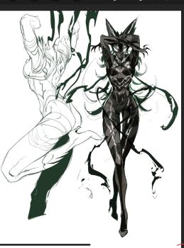 arms_up awakened_garou_(cosmic_fear_mode) breasts claws cracked_skin garou_(one-punch_man) genderswap genderswap_(mtf) high_heels highres humanfly691122 medium_breasts one-punch_man toned toned_female