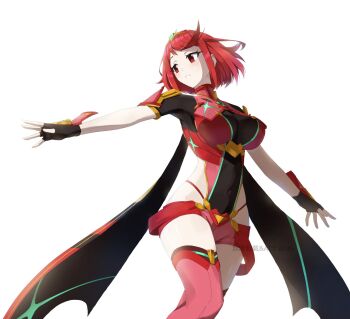 1girl bare_shoulders breasts cowboy_shot highleg highres large_breasts pyra_(xenoblade) red_eyes red_hair red_shorts short_hair shorts simple_background solo tsukinaga white_background xenoblade_chronicles_(series) xenoblade_chronicles_2