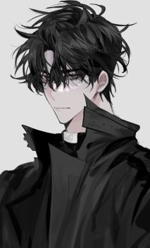 Rule 34 | 1boy, absurdres, aegyo sal, black coat, black eyes, black hair, coat, expressionless, hayu beck, highres, looking at viewer, male focus, omniscient reader's viewpoint, open clothes, open coat, partially shaded face, popped collar, short hair, solo, upper body, yoo joonghyuk