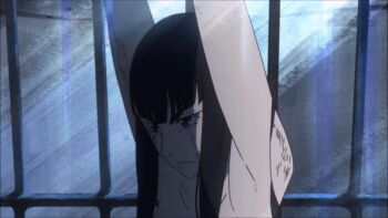 1girl animated animated_gif anime_screenshot armpit_crease armpits ass back bare_legs barefoot black_toenails blue_eyes breasts captured chained_wrists completely_nude convenient_censoring convenient_hair dungeon exhibitionism fanservice feet female_focus fighting fingernails flexible flying_kick foot_focus from_behind full_body groin hair_over_breasts hair_over_crotch hallway hanging_legs highres hime_cut huge_filesize indoors injury jumping kicking kill_la_kill kiryuuin_satsuki kneepits knees leg_up legs legs_up living_clothes long_hair lower_body median_furrow medium_breasts multiple_views navel nude public_indecency public_nudity running scratches serious sharp_toenails shoulder_blades sidelocks smoke soles stomach streaking thick_eyebrows thighs toenails toes v_arms wrists_tied_together