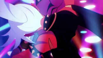 animated animated_gif anime_screenshot armlet ass black_thighhighs blue_hair breasts collar colored_skin demon demon_girl demon_wings glasses horns kneesocks_(psg) long_hair looking_at_viewer multiple_wings panty_&amp;_stocking_with_garterbelt pointy_ears ponytail red_skin single_horn smile spiked_armlet spiked_collar spiked_thighhighs spikes thighhighs thighs wings