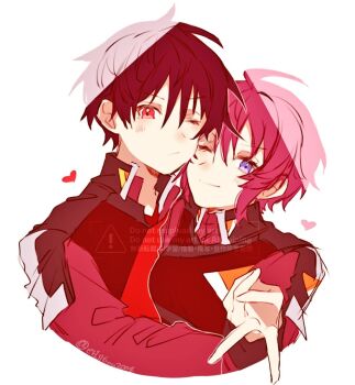 Rule 34 | 1boy, 1girl, ahoge, black hair, blush, breasts, compass uniform, couple, er1ji6ou2004, gundam, gundam seed, gundam seed freedom, heart, hetero, hug, large breasts, long sleeves, looking at viewer, lunamaria hawke, military, military uniform, one eye closed, purple eyes, purple hair, red eyes, shinn asuka, short hair, smile, upper body