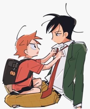 2boys :o age_difference ahoge belt belt_buckle black_belt black_eyes black_hair black_shoes black_shorts blazer buckle child choppy_bangs clothes_grab collared_shirt commentary_request cowlick cropped_arm expressionless from_side full_body grabbing_another's_shirt green_jacket grid_print half-closed_eyes hands_up imaizumi_shunsuke jacket korean_commentary leaning_back long_sleeves loose_necktie male_focus multiple_boys naruko_shoukichi necktie o_omome open_clothes open_jacket open_mouth orange_hair pants profile red_necktie red_shirt school_uniform shirt shirt_tucked_in shoes short_eyebrows short_hair short_sleeves shorts simple_background sitting sitting_on_lap sitting_on_person sketch spiked_hair t-shirt time_paradox v-shaped_eyebrows very_short_hair white_background white_shirt yellow_pants yowamushi_pedal