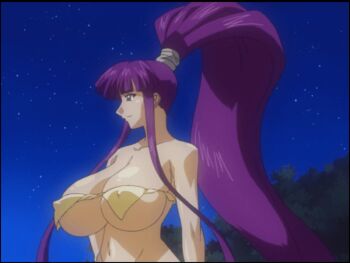 animated animated_gif anime_screenshot bikini bouncing_breasts breasts covered_erect_nipples eiken gigantic_breasts high_ponytail huge_breasts long_hair long_sidelocks misono_kirika navel night night_sky ponytail purple_hair sidelocks sky smile star_(sky) starry_sky swimsuit very_long_hair