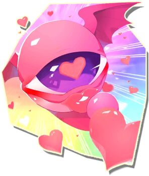 Rule 34 | cyclops, glowing lips, head wings, heart, heart-shaped pupils, monopod, monster, monster farm, monster farm online, official art, one-eyed, pink eye (monster farm), puffy lips, purple eyes, suezo, symbol-shaped pupils, wings
