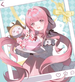 Rule 34 | 5girls, ^ ^, animal, argyle background, bare shoulders, barefoot, belt, birthday, birthday cake, black belt, black bow, black ribbon, blossoming impression (shining nikki), blue background, blunt bangs, bow, bow choker, bowtie, bra strap, brown eyes, bubble skirt, cake, cape, cat, chibi, chinese commentary, choker, closed eyes, closed mouth, clothed animal, collarbone, commentary request, dot nose, dress, eyelashes, floating hair, flower, food, frilled shirt, frilled sleeves, frills, fruit, gloves, gown, hair bow, hair bun, hair flower, hair intakes, hair ornament, hair ribbon, half updo, happy, highres, holding, holding food, holding fruit, holding pasteur pipette, holding plate, infinity nikki, layered skirt, light blush, long dress, long hair, long sleeves, loose hair strand, low twintails, medium dress, medium skirt, melody bloom (infinity nikki), miracle nikki, momo (nikki), multiple girls, multiple persona, multiple views, nikki (nikki), nikki (series), off-shoulder shirt, off shoulder, on food, open mouth, outside border, oversized food, oversized object, parted bangs, perfect start (infinity nikki), picture frame, pink bow, pink bowtie, pink choker, pink dress, pink flower, pink hair, pink skirt, plate, pleated skirt, ponytail, puffy long sleeves, puffy sleeves, red gloves, ribbon, shining nikki, shirt, silky sweet dream (shining nikki), single hair bun, single stripe, sitting, size difference, skirt, smile, standing, strawberry, striped bow, striped bowtie, striped choker, striped clothes, teeth, tiara, tress ribbon, twintails, updo, upper teeth only, very long hair, wavy hair, when blossoms gather (miracle nikki), white cape, white cat, white dress, white shirt, white skirt, yellow bow, yellow ribbon, yutoutoutoutoutou