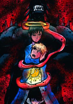 absurdres chainsaw_devil chainsaw_man denji_(chainsaw_man) fujinoneku highres nayuta_(chainsaw_man) pochita_(chainsaw_man) sad yoru_(chainsaw_man)