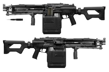absurdres ammunition ammunition_belt ammunition_box armor-piercing_ammunition armor-piercing_discarding_sabot bullet flechette from_side gun highres machine_gun needlegun no_humans original puremage rifle rifle_cartridge science_fiction size_comparison sub-caliber_ammunition trigger weapon weapon_focus
