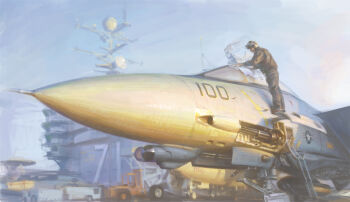 Rule 34 | 1boy, aircraft, aircraft carrier, airplane, f-14 tomcat, fighter jet, helmet, highres, jeffholy, jumpsuit, military vehicle, original, photo-referenced, pilot, pilot helmet, ship, signature, united states navy, warship, watercraft