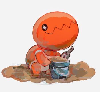 black_eyes bucket closed_mouth colored_skin full_body gen_3_pokemon highres nintendo no_humans orange_skin pokemon pokemon_(creature) pokemon_focus sand sand_bucket shovel solo su_(sajo_su5) trapinch white_background