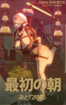 1girl 3d bdsm bit_gag bondage bound breasts female_focus gag gagged imminent_rape mouth_stuffed nintendo nipples nude paya_(zelda) puffy_nipples restrained sable_serviette shibari solo the_legend_of_zelda the_legend_of_zelda:_breath_of_the_wild