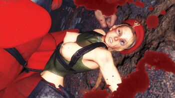 1girl 3d abuse animated animated_gif beaten blonde_hair blood breasts cammy_white fighting leotard m._bison nipples punching ryona small_breasts street_fighter street_fighter_6 submission violence