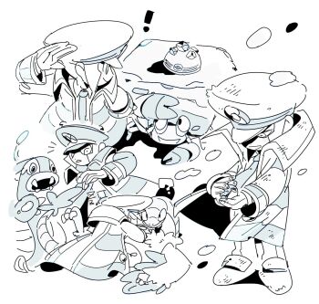 Rule 34 | 2boys, archeops, brothers, coat, collared coat, commentary request, crustle, eelektross, emmet (pokemon), full body, gen 5 pokemon, gloves, greyscale, hard hat, hat, helmet, highres, holding, holding poke ball, ingo (pokemon), kari (user grrs8577), male focus, monochrome, multiple boys, multiple views, nintendo, peaked cap, poke ball, pokemon, pokemon (creature), pokemon bw, siblings, twins, white background