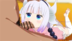 1boy 1girl animated blue_eyes censored feet fellatio hairband hetero highres hokanohito kanna_kamui kobayashi-san_chi_no_maidragon legs loli male_pubic_hair oral penis pubic_hair purple_hair sound tagme twintails veins veiny_penis video