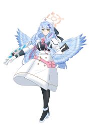 Rule 34 | 1girl, absurdres, angel, angel wings, bad tag, bag, black thighhighs, blue archive, blue hair, braid, card, commission, commissioner upload, crossover, dress, duel disk, full body, green eyes, hair ornament, halo, hat, high heels, highres, holding, holding card, mamemame (user ntpx2584), mine (blue archive), non-web source, nurse, nurse cap, pixiv commission, standing, thighhighs, transparent background, twin braids, white dress, white footwear, wings, x hair ornament, yu-gi-oh!