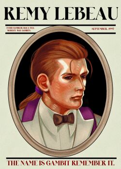 1boy formal_clothes gambit highres marvel ponytail red_eyes red_hair suit x-men x-men_'97