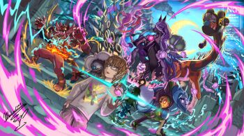 alternate_color assault_vest_(pokemon) bottle bright_pupils brown_eyes brown_hair calyrex calyrex_(rider) closed_mouth cloud club club_(weapon) colored_sclera commentary commission covert_cloak_(pokemon) crescent_moon cup dream_ball drone_rotom fangs farigiraf fire focus_sash gastly gen_1_pokemon gen_4_pokemon gen_5_pokemon gen_6_pokemon gen_7_pokemon gen_8_pokemon glasses grass green_eyes grey_pants grey_shirt holding holding_club holding_mask holding_weapon honedge horse incineroar legendary_pokemon life_orb long_sleeves mask mienshao mochachiiino moon nintendo ogerpon ogerpon_(wellspring_mask) pants pixiv_commission pokemon pokemon_(creature) red_vest rotom sharp_teeth shiny_pokemon shirt signature sinistea smile spectrier spiked_club spray_bottle star-shaped_pupils star_(symbol) stonjourner symbol-shaped_pupils teacup teeth telekinesis throat_spray_(pokemon) tongue tongue_out upper_teeth_only vest watermark weapon whimsicott white_pupils yellow_sclera