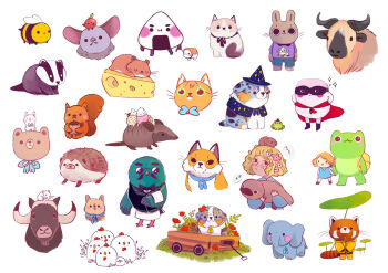 Rule 34 | animal, animal crossing, animal focus, apple, artist name, bag, bear, bee, bird, blonde hair, bow, brewster (animal crossing), bug, bull, cape, cat, cheese, chicken, commentary, creature, dog, elephant, ellievsbear, english commentary, flower, food, fox, frog, fruit, hat, insect, mask, nintendo, original, platypus, rabbit, red panda, signature, simple background, solid circle eyes, solid eyes, squirrel, sushi, wagon, white background, wizard, wizard hat