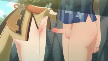 1boy 1girl animated bottomless clothes_lift developing_erection erection flaccid foreskin genshin_impact japanese_clothes karuru kodomo_doushi loli penis pussy sayu_(genshin_impact) shota tagme ugoira video