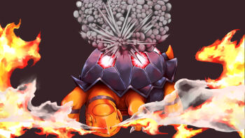 Rule 34 | animal focus, breath weapon, breathing fire, brown background, closed eyes, closed mouth, commentary request, fire, full body, gen 3 pokemon, nintendo, no humans, nostrils, pokemon, pokemon (creature), pokemon focus, simple background, smoke, solo, torkoal, ur (ikuyisoy)