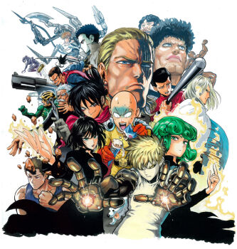 Rule 34 | 2girls, 6+boys, annotated, atomic samurai, bald, bang (one-punch man), bankenman, baseball bat, black hair, black sclera, blonde hair, butagami, chougoukin kurobikari, coat, colored sclera, cyborg, doutei (one-punch man), energy, psychic, failure, fantasy, floating, floating object, floating rock, folded ponytail, fubuki (one-punch man), genos, gloves, glowing, green hair, gun, handgun, ice cream cone, king (one-punch man), kinzoku bat, kudou kishi, kunai, levitation, magic, mechanical arms, multiple boys, multiple girls, mumen rider, murata yuusuke, namen rider, official art, one-punch man, onsoku no sonic, pale skin, prosthesis, prosthetic arm, psychic, puri puri prisoner, saitama (one-punch man), science fiction, senkou no flash, short hair, siblings, sisters, tanktop master, tatsumaki, telekinesis, weapon, zombieman