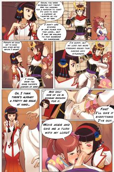 absurdres anger_vein armor black_hair blue_eyes blunt_bangs blush braid braided_sidelock brown_hair bulge closed_eyes clothed_sex clothes_pull comic detached_sleeves english_text erection erection_under_clothes eyelashes eyeliner eyeshadow fellatio group_sex hair_between_eyes hair_ornament hair_ribbon hairband hakama hakama_skirt hand_on_another&#039;s_chest headdress hero_(pokemon_conquest) highres hug japanese_clothes kimono kimono_skirt kneeling large_penis licking licking_penis lips lipstick long_hair long_sidelocks long_sleeves looking_at_another looking_at_penis looking_back makeup medium_hair motion_lines nail_polish narrowed_eyes nintendo obi oichi_(pokemon_conquest) oichi_(sengoku_musou) okuni_(sengoku_musou) open_mouth oral pants pants_pull parted_bangs penis penis_grab pink_nails poke_ball_print pokemon pokemon_conquest ponytail red_eyes red_hair red_nails ribbon saliva sash sengoku_musou short_hair_with_long_locks sidelocks skirt smile sweatdrop swept_bangs teeth text_focus threesome timbocactus tongue tongue_out veins veiny_penis white_pants