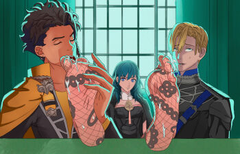 barefoot claude_von_riegan danikenji dimitri_alexandre_blaiddyd female_byleth_(fire_emblem) fire_emblem fire_emblem:_three_houses foot_focus licking_foot nintendo tagme