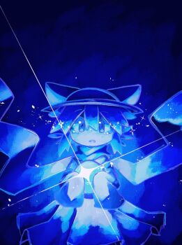 1other ambiguous_gender amoti blue_theme double-parted_bangs hair_between_eyes looking_at_viewer niko_(oneshot) oneshot_(game) parted_lips scarf short_hair solo