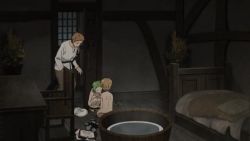 1girl 2boys animated anime_screenshot audible_speech blonde_hair covering_breasts covering_privates elf father_and_son green_eyes green_hair loli multiple_boys mushoku_tensei narration paul_greyrat penis pointy_ears reverse_trap rudeus_greyrat shota sound sylphiette_(mushoku_tensei) tagme uncensored undressing_another video