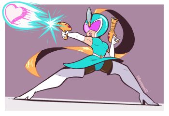 1girl blonde_hair boots breasts capcom elbow_gloves gamepal gloves gun helmet lipstick long_hair makeup panties pantyhose sexy_silvia_(viewtiful_joe) silvia_(viewtiful_joe) skirt thigh_boots underwear upskirt viewtiful_joe weapon