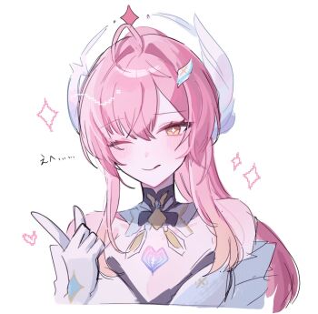 Rule 34 | 1girl, ;q, aemeath (wuthering waves), ahoge, bare shoulders, breasts, closed mouth, commentary request, gloves, hair ornament, hand up, highres, looking at viewer, medium breasts, one eye closed, orange eyes, simple background, smile, soyogi nrso, star-shaped pupils, star (symbol), symbol-shaped pupils, tacet mark (wuthering waves), tongue, tongue out, upper body, white background, white gloves, wuthering waves