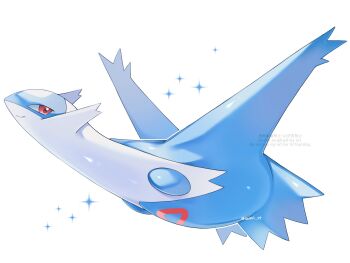 Rule 34 | full body, gen 3 pokemon, highres, iwasi 29, latios, legendary pokemon, nintendo, no humans, pokemon, pokemon (creature), pokemon focus, red eyes, simple background, smile, solo, sparkle, twitter username, watermark, white background