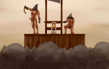 1girl brown_hair defeat erection execution executioner executioner_hood guillotine helpless hood imminent_death multiple_boys muscular muscular_male nintendo nude outdoors penis pointy_ears princess princess_zelda the_legend_of_zelda the_legend_of_zelda:_twilight_princess tiara veiled616