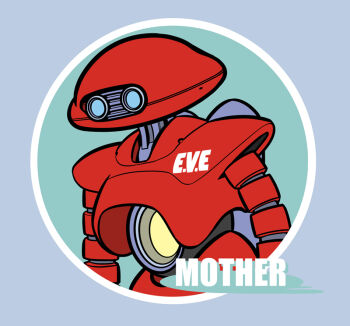 1other akahanadragon blue_background blue_eyes character_name copyright_name eve_(mother) mother_(series) mother_1 nintendo robot upper_body