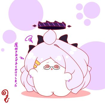 @_@ ahoge arrow_(symbol) bespectacled blue-framed_eyewear blue_archive chibi colored_shadow dizzy facing_viewer full_body glasses grey_hair hair_ornament hairclip halo highres hina_(blue_archive) horns kurukurumagical long_hair motion_lines parted_bangs semi-rimless_eyewear shadow single_hair_intake solo speed_lines squiggle standing translation_request under-rim_eyewear very_long_hair white_background