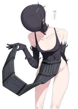 1girl apron black_apron black_gloves bomb_devil_(chainsaw_man) breasts chainsaw_man dynamite elbow_gloves explosive gloves highres kayuu_(hikentai0112) no_panties object_head simple_background small_breasts solo translation_request white_background