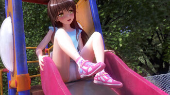 1girl 3d blush brown_hair female_focus loli long_hair mm-star open_mouth panties solo to_love-ru underwear white_panties yuuki_mikan