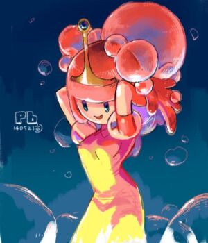 1girl adventure_time blue_eyes colored_skin dress eun_dari female_focus hands_in_own_hair long_hair pink_hair pink_skin princess_bonnibel_bubblegum solo tiara