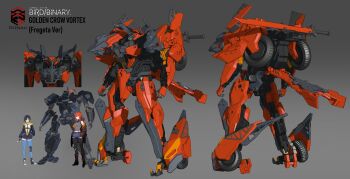 3d absurdres bird/binary black_footwear black_jacket black_legwear blue_eyes blue_legwear breasts reference_sheet ciel_(bird/binary) collared_shirt fregata golden_crow_vortex highres jacket las91214 long_hair mecha medium_breasts mixed_media navel open_mouth robot shirt short_hair size_comparison thighhighs thunderbird_type-blue white_shirt