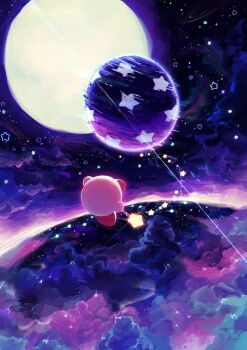 above_clouds cloud fighting full_moon highres in_orbit kirby kirby&#039;s_adventure kirby:_nightmare_in_dream_land kirby_(series) kirby_nightmare_in_dream_land moon nightmare_(kirby) nightmare_orb nintendo no_humans planet planetary_ring sky space sparkle star_(sky) star_(symbol) star_rod starry_sky suyasuyabi