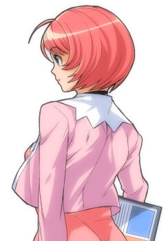 00s 1girl 1k ahoge bad_id bad_pixiv_id female_focus heat_guy_j kyoko_milchan natano_hisanori profile red_hair simple_background solo