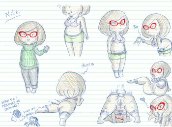 1girl ? all_fours anal arm_support artist_self-insert ass belly blush bottomless bra breasts brown_hair character_name chibi disembodied_penis english_text erection foreskin glasses heart hetero lined_paper marvel meme navel nikki_(swapnote) nintendo open_mouth penis phimosis poking poking_penis profanity pussy pussy_juice red-framed_eyewear ribbed_sweater short_hair shorts sitting smile socks spider-man spread_legs striped_background swapnote sweat sweater testicles thick_thighs thighs tommey_pinkiemonkey tongue tongue_out top-down_bottom-up underwear undressing waving
