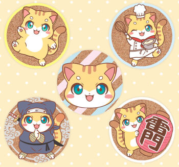 Rule 34 | animal, blush stickers, cat, chef, chef hat, commentary request, happy, hat, holding, holding lantern, katana, kuji-in, lantern, mugita konomi, ninja, no humans, one eye closed, open mouth, original, smile, solo, sword, tongue, tongue out, weapon