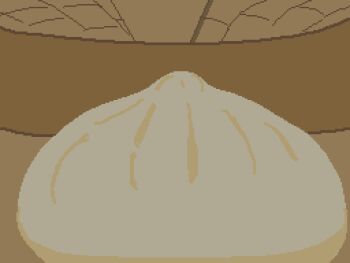 1girl :d animated animated_gif bamboo_steamer black_eyes black_hair braid bun_cover ceiling double_bun food food_focus hair_bun kawawagi looking_at_food open_mouth original own_hands_together pixel_art smile solo sparkling_eyes steam steamed_bun twin_braids