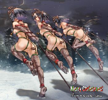 3girls anal anal_beads anal_object_insertion anal_tail animal_ears ankle_cuffs armbinder arms_behind_back ass bdsm bell bell_piercing bit_gag black_hair body_harness bondage bondage_outfit bound breasts bridle butt_plug christmas clitoris_bell clitoris_piercing collar crying fake_animal_ears fake_antlers fake_tail female_focus gag gagged harness highres hoof_shoes horse_girl multiple_girls night nipple_bells nipple_piercing nipples nude object_insertion outdoors pet_play piercing pony_play pulling pussy pussy_piercing red_eyes sex_toy short_hair slave small_breasts snow spanked spanking tail tree uncensored vorpal_cotton whip