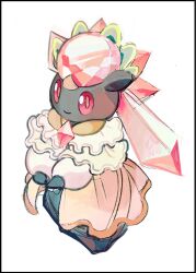 closed_mouth clothed_pokemon commentary_request diancie elizabeth_(tomas21) full_body gen_6_pokemon highres legendary_pokemon looking_at_viewer mythical_pokemon nintendo no_humans orange_pupils pink_eyes pokemon pokemon_(creature) pokemon_focus sketch smile solo
